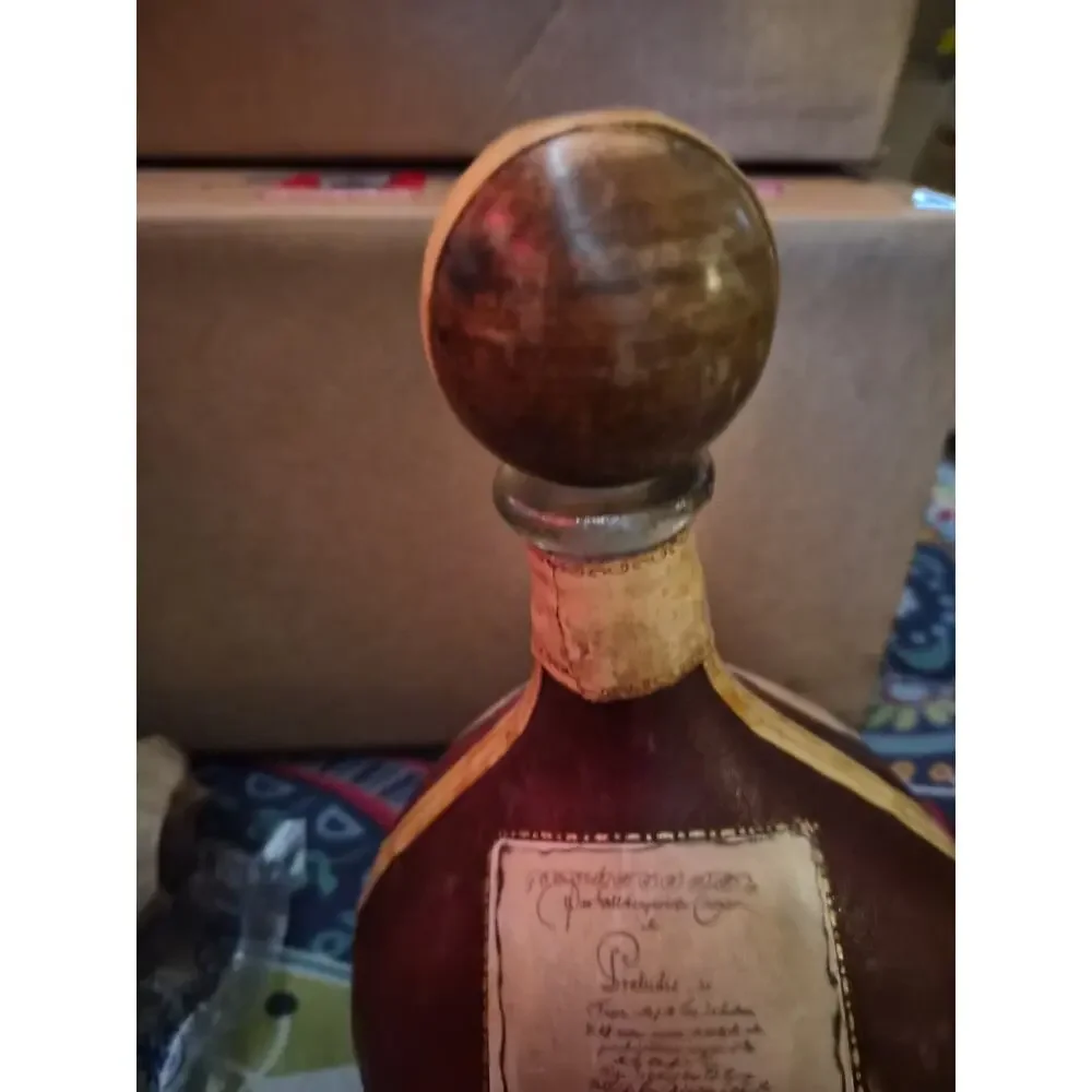 Vintage Fausto Cobturi Leather Covered Whiskey Decanter Dedicated To Composer...